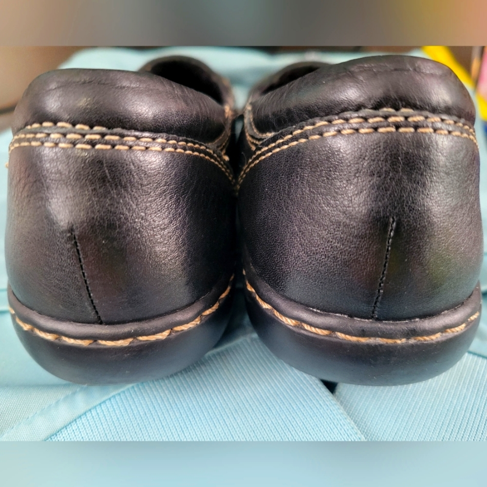 Vintage Clarks black leather top-stitched loafers 6M - Picture 6 of 7